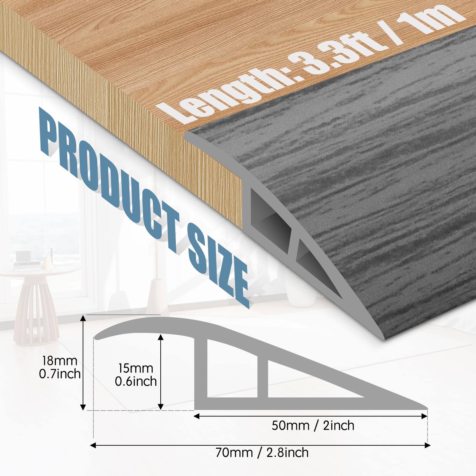 Floor Transition Strips Double Sided Self Adhesive Door Threshold Strips for Doorways Laminate Threshold for Gaps Carpet Floor Tiles - Image 2