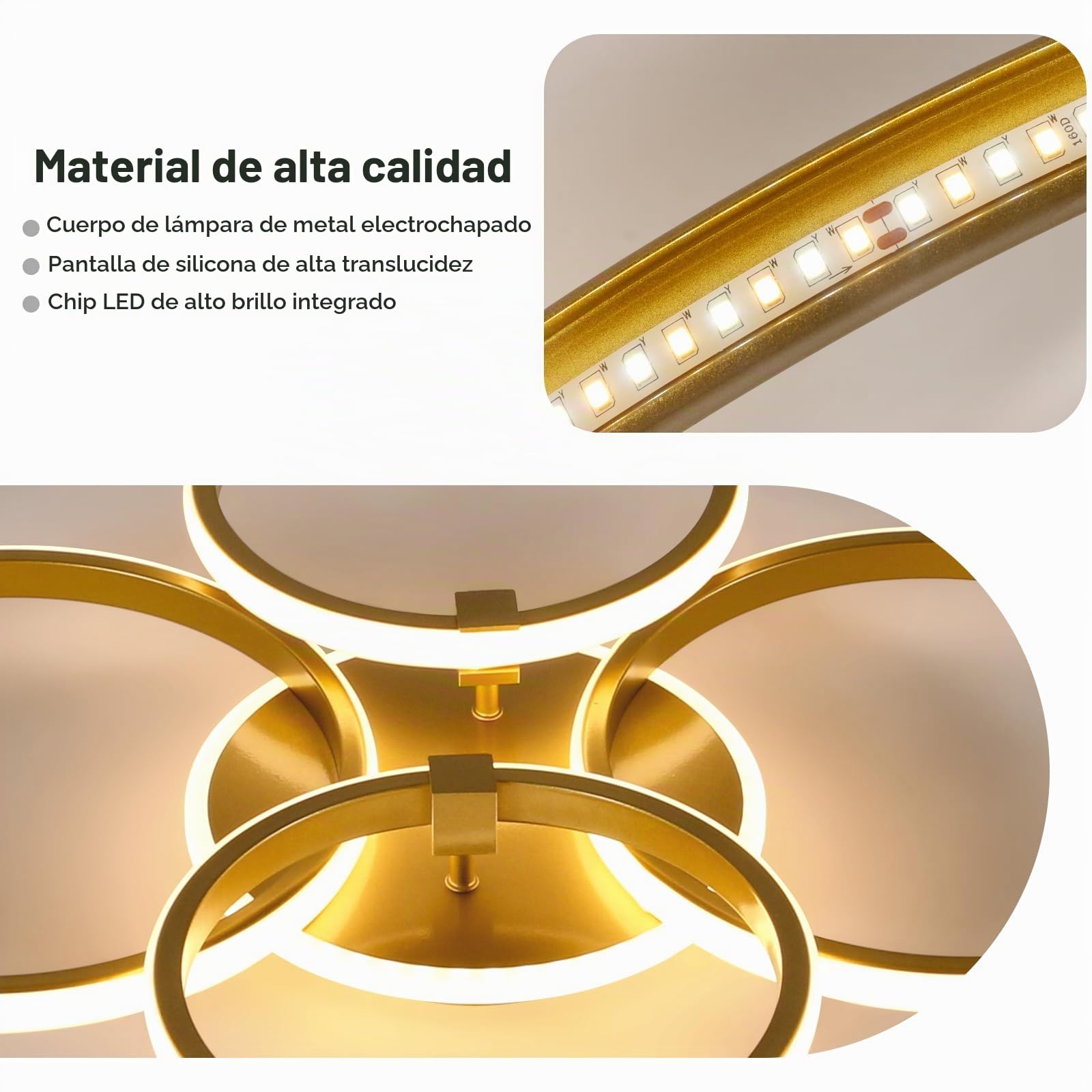 Comely Lamparas de Techo Moderno 36W, Plafon LED Techo Regulable | Con Mando a Distáncia, Luz de Techo Redonda Para Salón Dormitorio Cocina Habitación (69 * 58 * 9 CM), Dorado