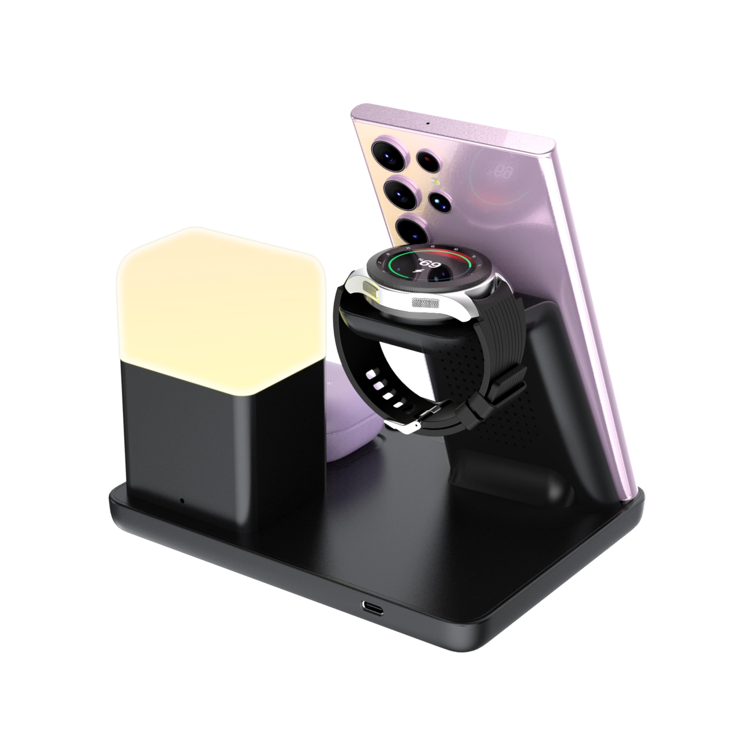 6in1 Kabellose Ladestation für Samsung Ladestation für mehrere Geräte mit Wecker & Nachtlicht Nachttisch Ladestation für Samsung S26 25 24 23 22 Ultra für Galaxy Watch