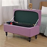 Vista 3 de Funda otomana rectangular, con almacenamiento elástico, protector extraíble para muebles y reposapiés para sala de estar, color morado, mediano