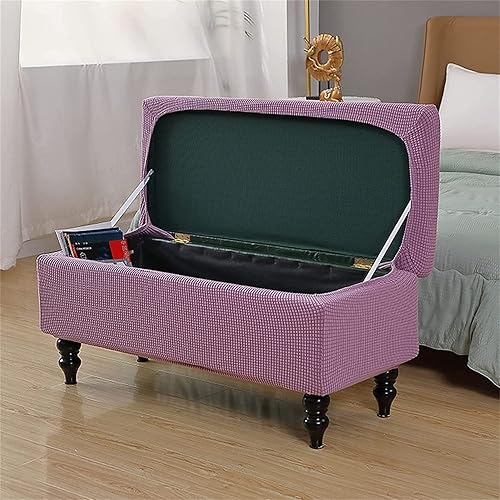 Miniatura 3 de Funda otomana rectangular, con almacenamiento elástico, protector extraíble para muebles y reposapiés para sala de estar, color morado, mediano