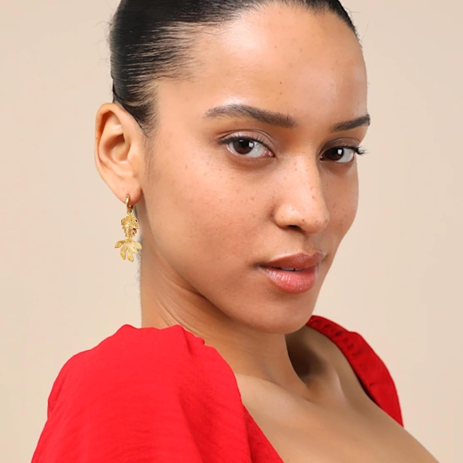 Gold Fish Hoop Earrings for Women Summer Beach Earrings Vacation Jewelry for Tropical - Image 3