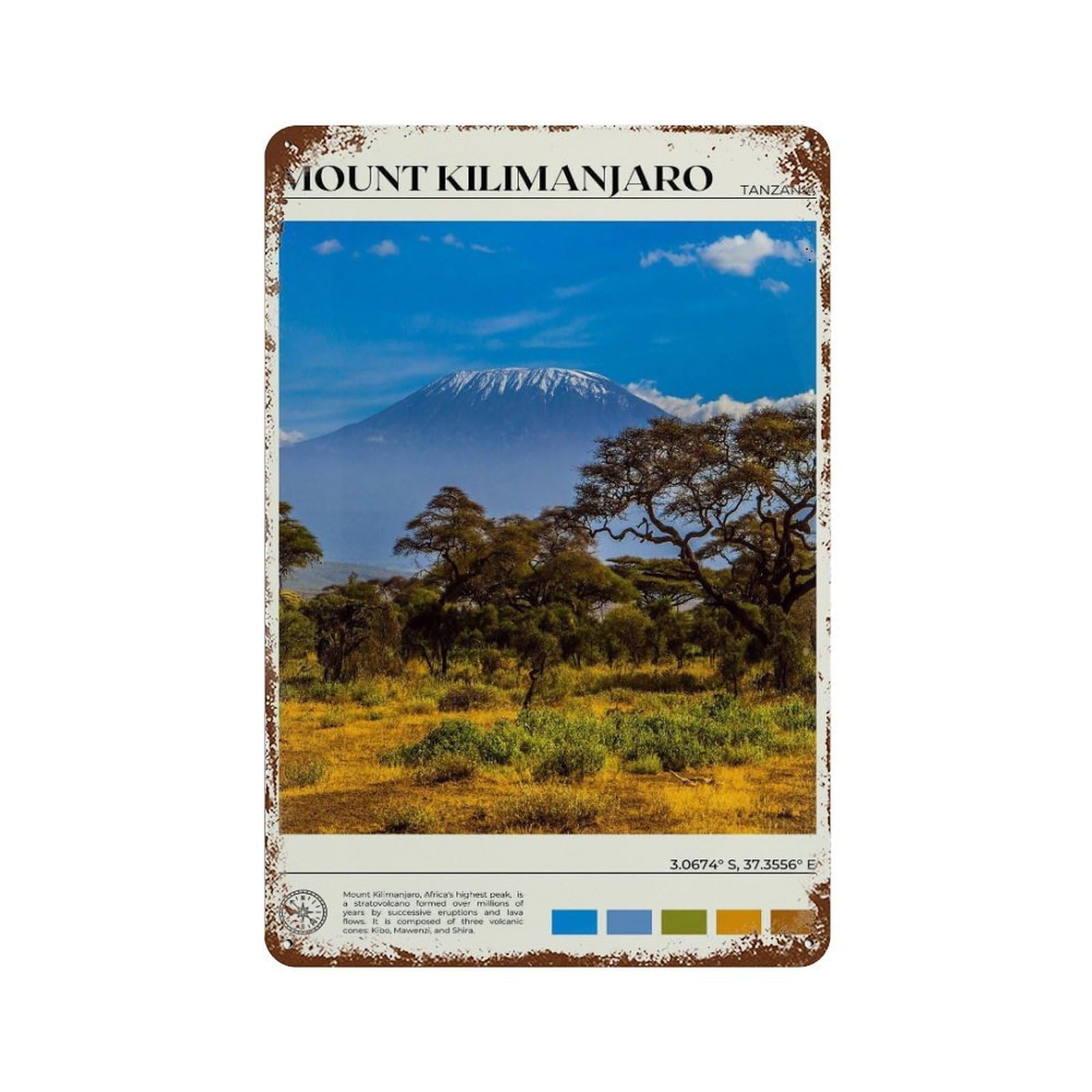 xiaoxiaoshen Real Photo Mount Kilimanjaro Tanzania Wall Decor Art Metal Tin Poster Modern Home Decor Art Home Bar Shop Decorations Vintage Sign 30x20cm