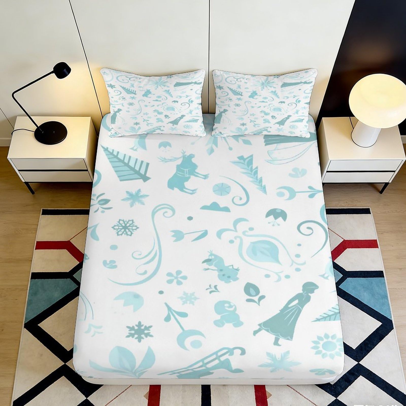 3D Printed Dinosaur Fitted Sheet, Soft Touch Microfiber Bed Cover, Wrinkle Resistant, Home Decor, Apartment Bedding, Blue Pattern 160x200x25cm