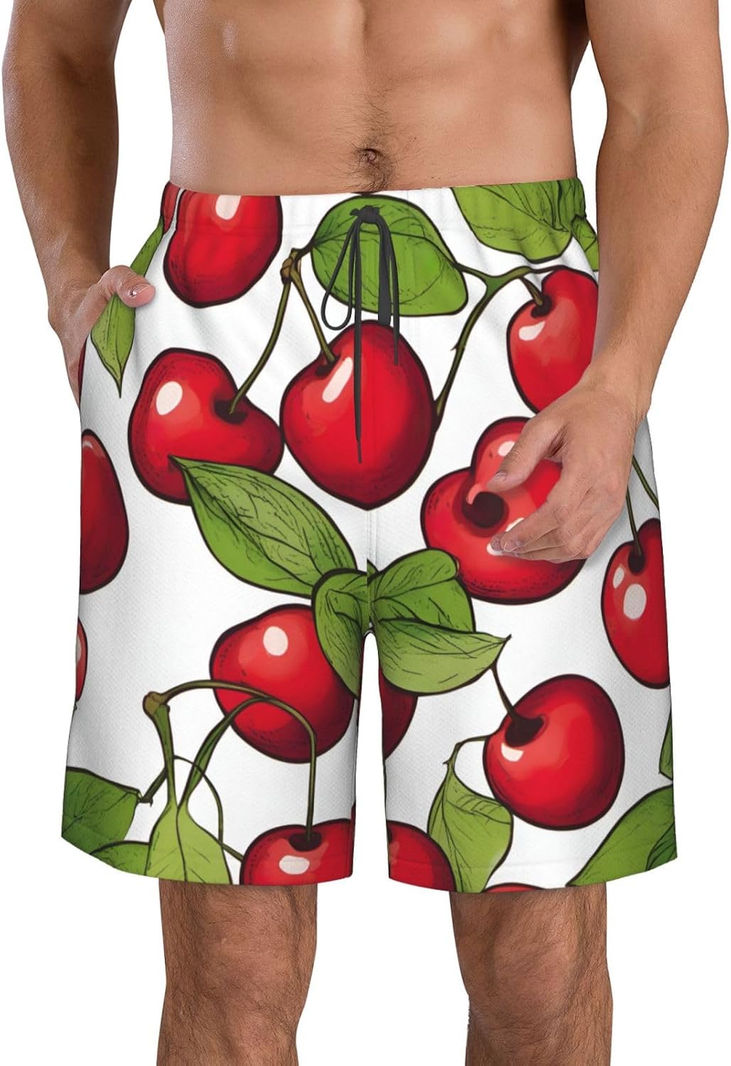 Lovely Sweet red Cherry 3 Print Men's Quick-Drying Shorts Casual Beach Pants Stretch Waist Shorts and Pockets