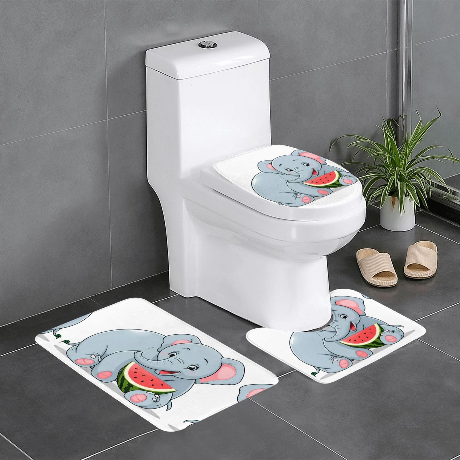 Tapis de bain éléphant pastèque pour une décoration de wc ludique