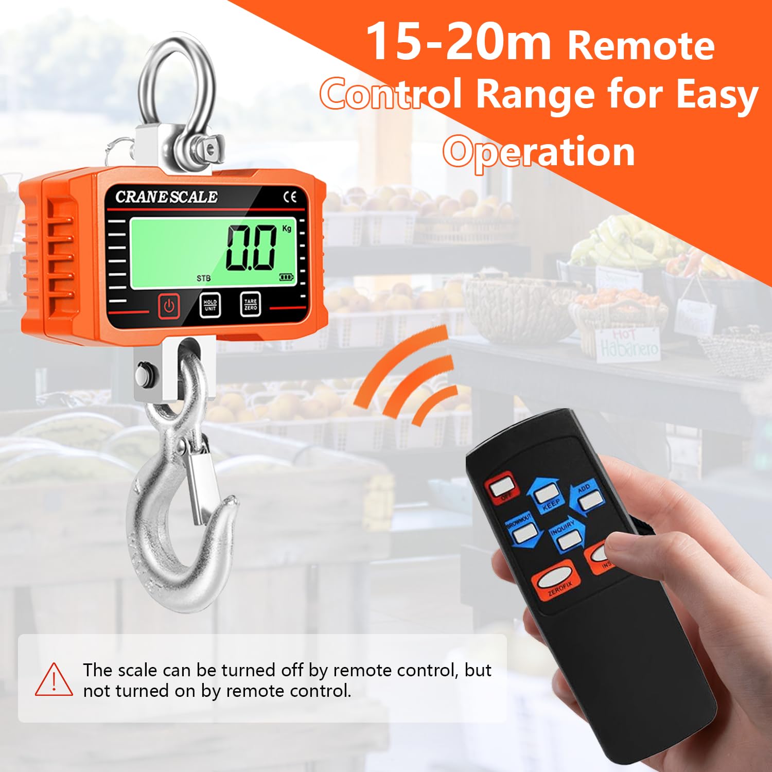 Báscula de Grúa 2000kg/4400lb, Crane Scale Báscula Colgante Industrial de Alta Precisión con Control Remoto y Sensor Preciso y Pantalla LCD y Gancho, Ideal para Granja, Fábrica, Construcción