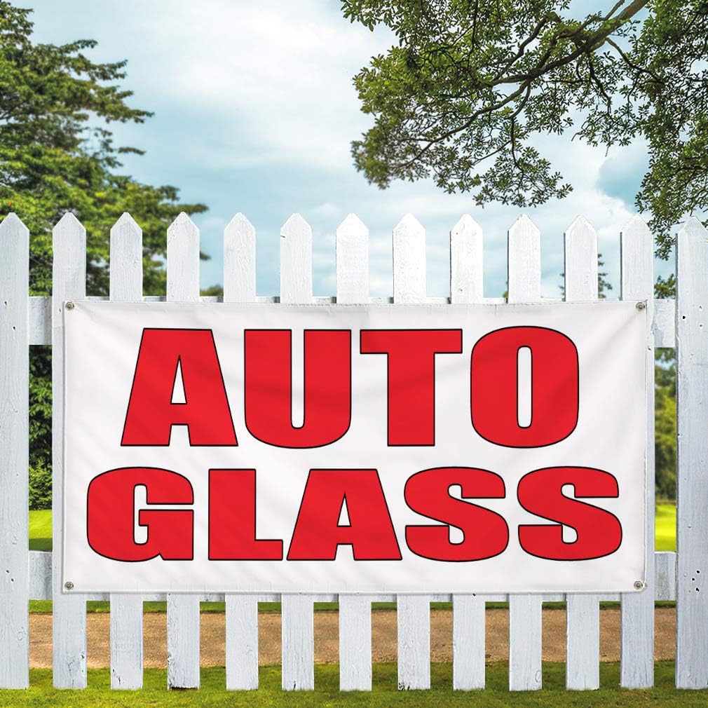 Vinyl Banner Multiple Sizes Auto Glass Body Shop Car Repair B Automotive Outdoor Weatherproof Industrial Yard Signs White 6 Grommets 36x72Inches