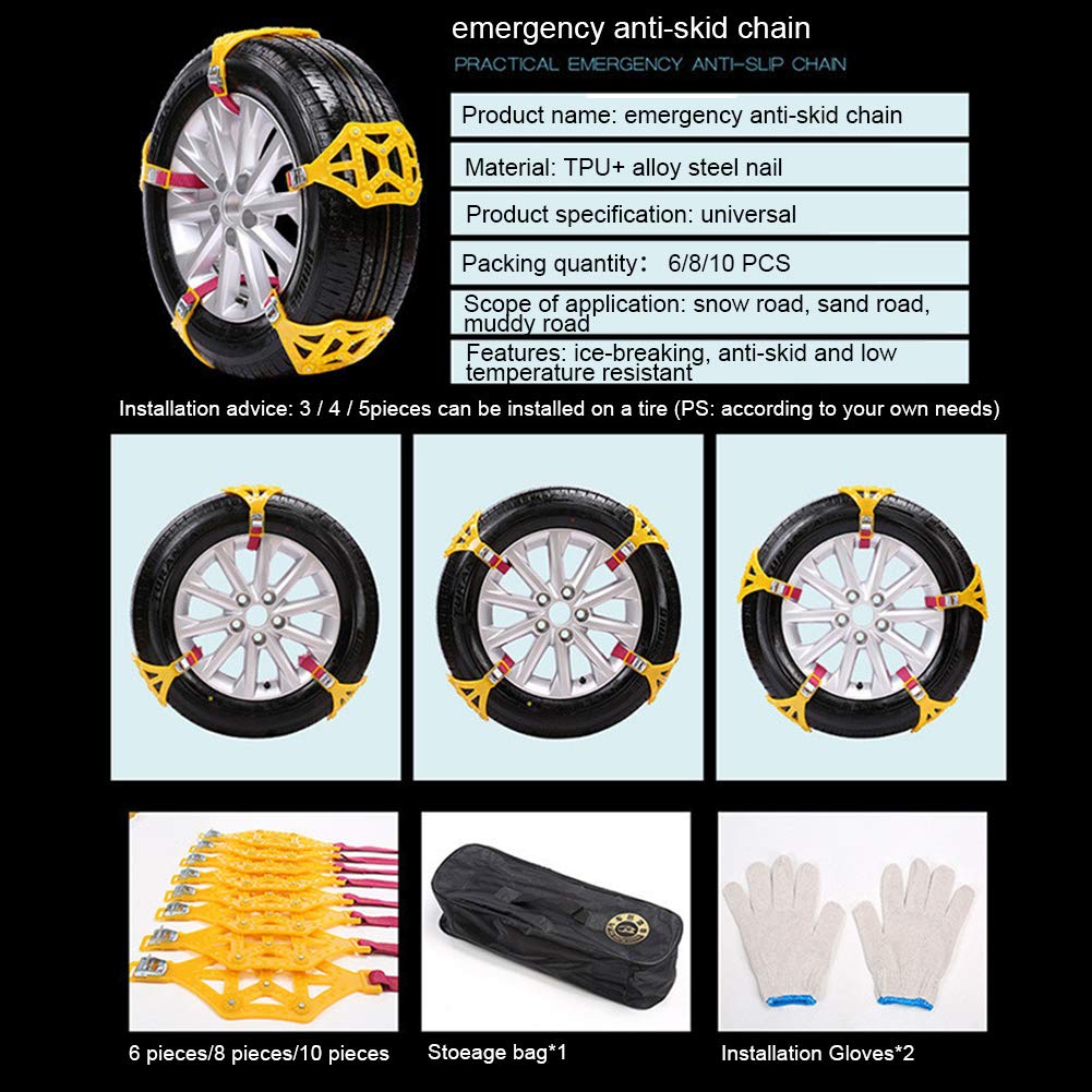 Chaînes à Neige Antidérapantes Portables - Facile à Monter pour Traction d'Urgence - Universelles pour Pneus de 165 à 285 mm de Largeur