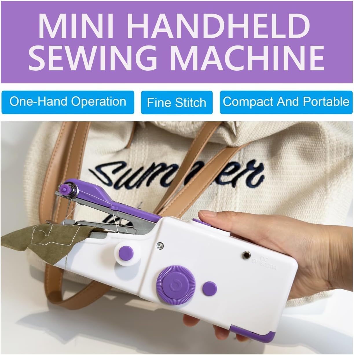 Handheld Sewing Machine for Beginners, Mini Sewing Machine for Quick Stitching with Sewing Kits Suitable for Home,Travel,DIY(Purple)