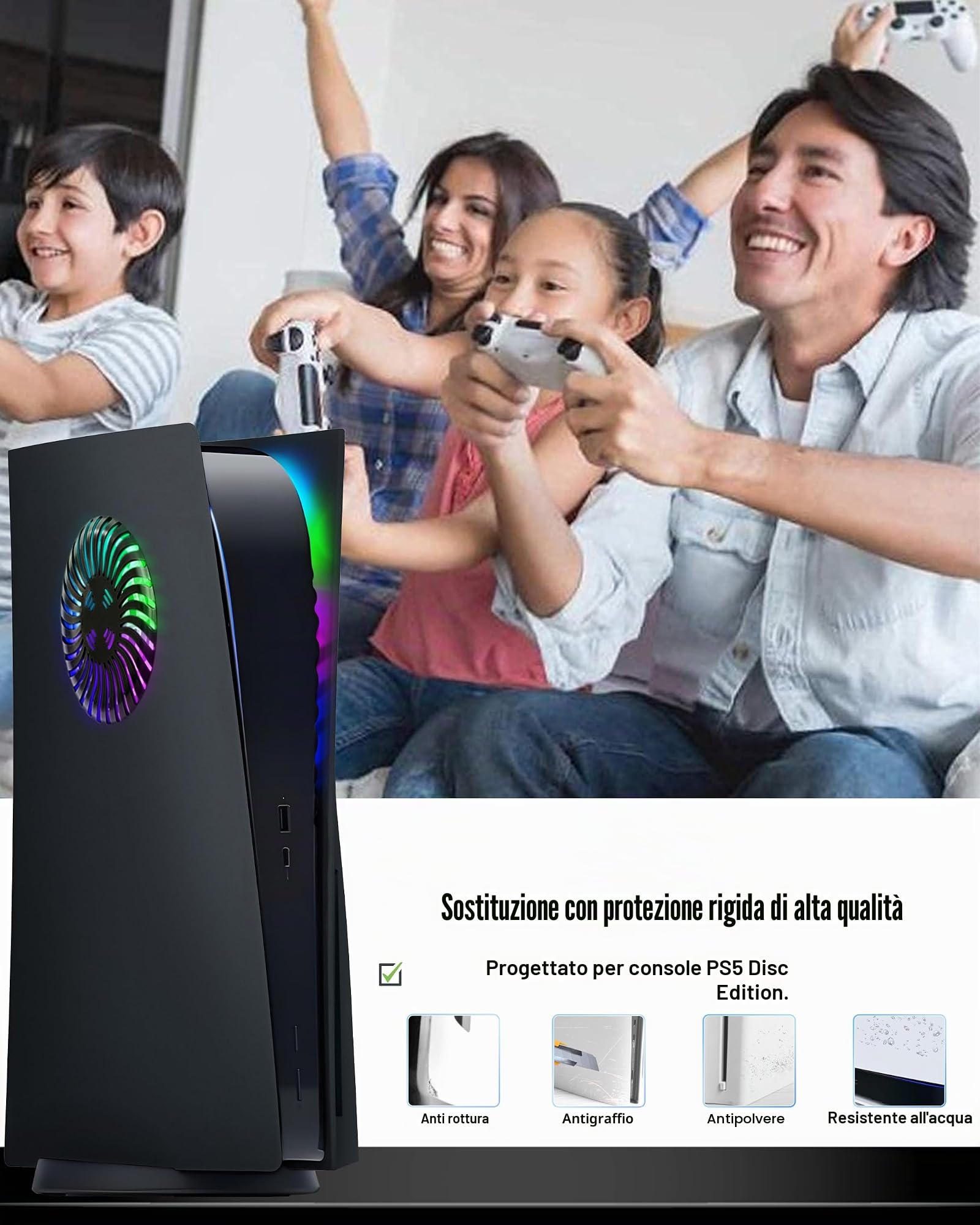 Joso Frontalino per PS5 Disc Edition, Custodia di ricambio antigraffio e antipolvere con anello RGB, Cover Skin Fit per console PS5 (CD-ROM), piastre per accessori PS5 - Disco | 2020