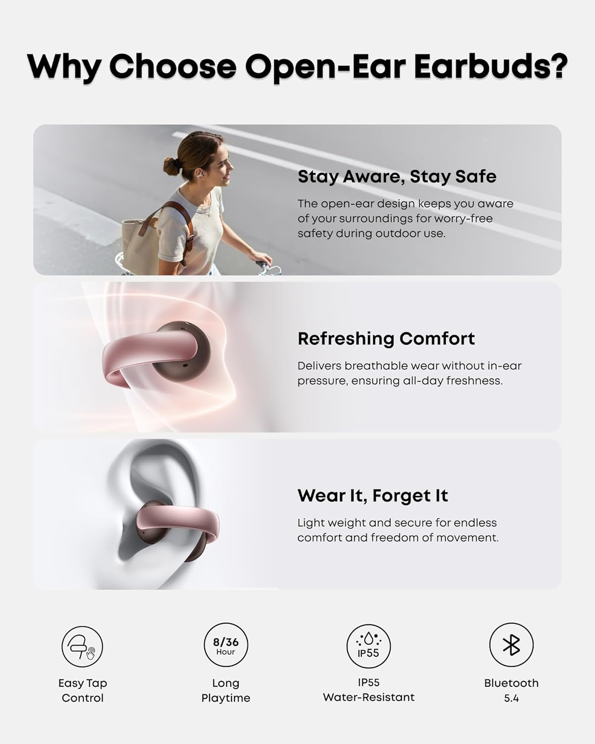 Soundcore AeroClip by Anker, Open-Ear Earbuds, Clip-On Headphones, Adaptive Comfort, Clear Calls with 4 Mics and AI, Stable Fit, 12mm Drivers for Powerful Bass, Hi-Res, Open-Ring Design - Image 9