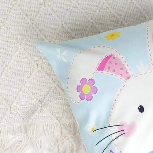 Miniatura 10 de Bonhause Juego de 4 fundas de almohada de 18 x 18 pulgadas, diseño de huevos de Pascua, conejo, primavera, fundas de cojín de terciopelo suave para