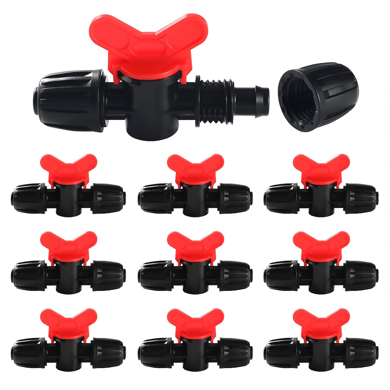 VooGenzek 9 PCS Drip Irrigation Switch Valve for 16mm Drip Tubing Barbed Locking Fitting Valves, Drip Irrigation Tubing Shut-Off Valve, Switch Valve Drip Parts, Black — image 1
