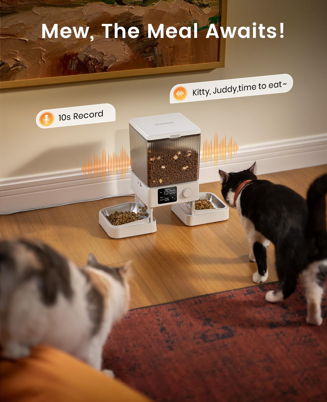 oneisall Automatic Cat Feeder for 2 Cats, 20 Cups/5L Automatic Cat Food Dispenser for Small Pets Indoor, Timed Cat Feeder for Dry Food(White) - image 8
