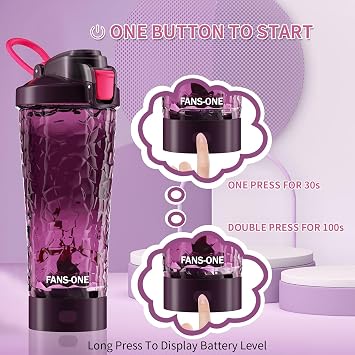 FANS-ONE Electric Protein Shaker Bottle, Lockable Electric Blender Cup, 24oz Tritan USB Rechargeable Mixer, Portable Blender Shaker Cups for Protein Shakes for Women Men, Purple