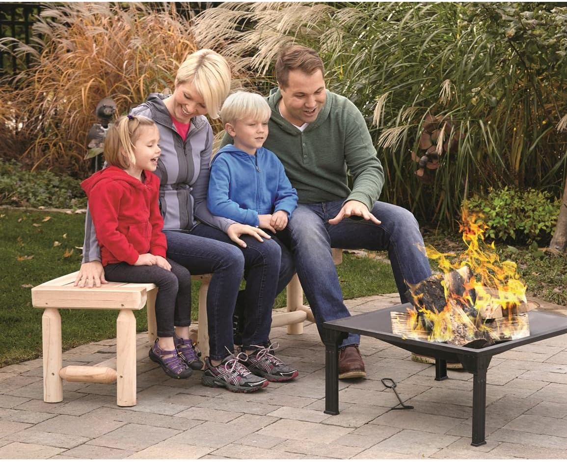 CASTLECREEK Curved Fire Pit Bench, Wood Log Bench Seat, Outdoor, Backyard, Rustic