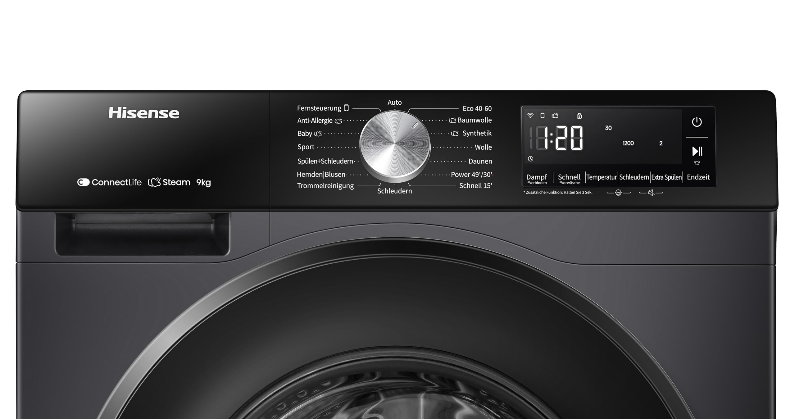 Hisense WF3S9043BB3, pralka, 9 kg, klasa A-30%/D, 1400 obr./min, szerokość 60 cm, 14 programów, czarny