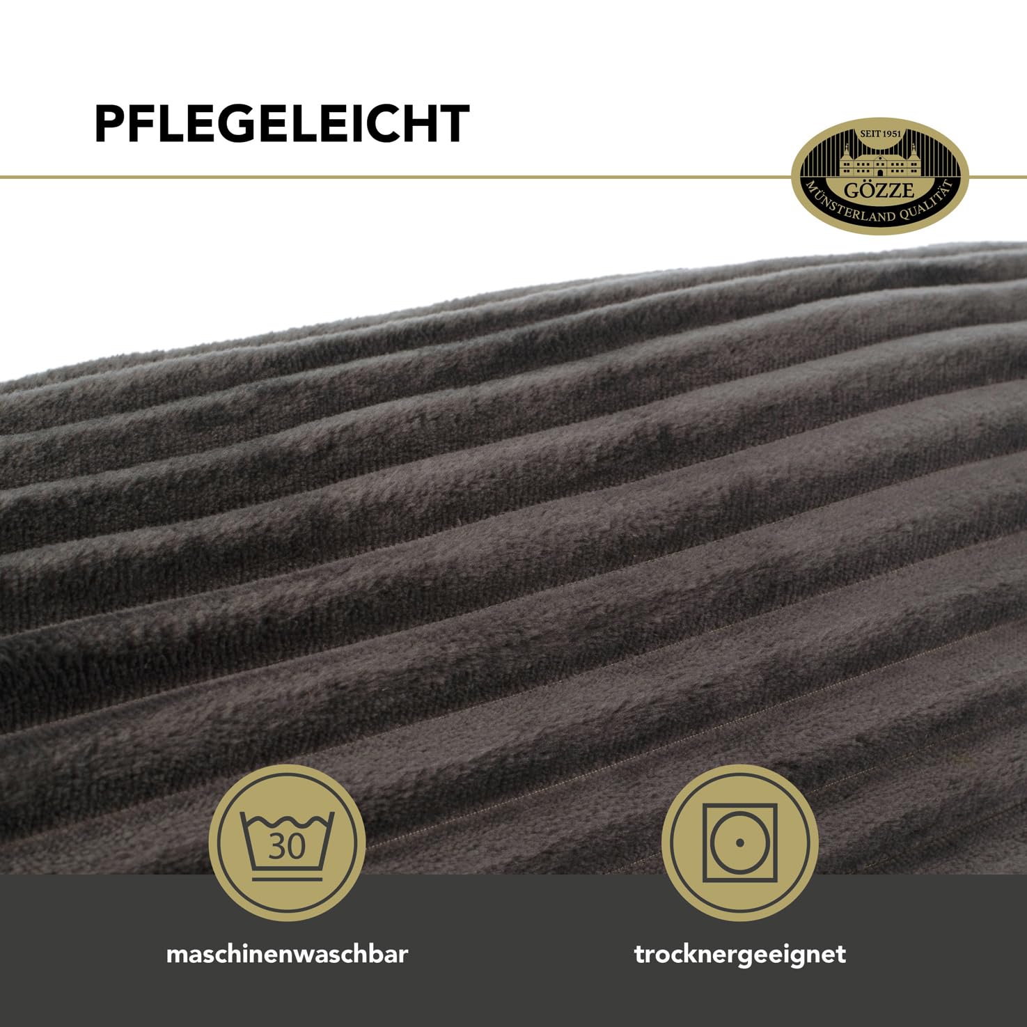 Gözze Kissenrolle Cord Optik Nackenstütze 70 x 22 cm Anthrazit