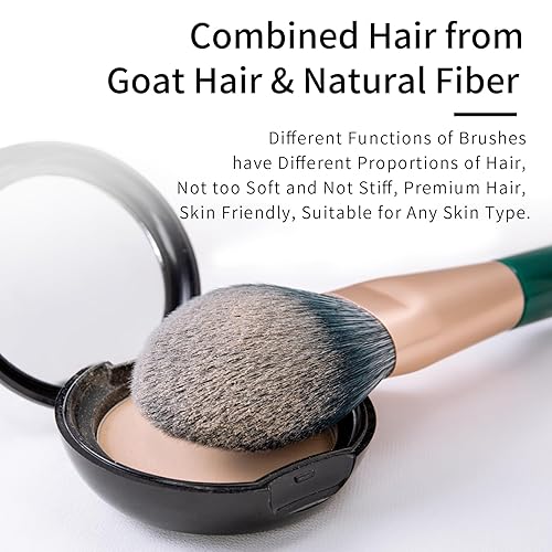 Miniatura 3 de Juego de brochas de maquillaje de fibra natural y pelo de cabra profesional, juego de brochas de maquillaje de cabello combinado con estuche por