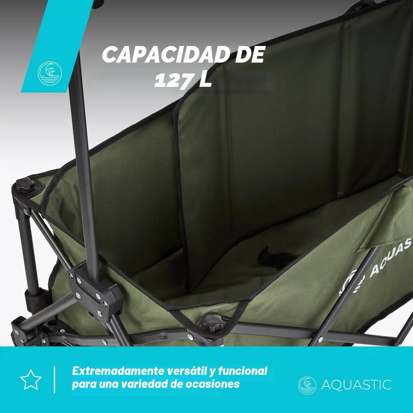 AQUASTIC Carrito con Ruedas portatodo Caro Carro de Mano de Transporte con Ruedas Resistentes de PVC Ideal Carro de jardín y Playa con Respaldo Ajustable Oliva