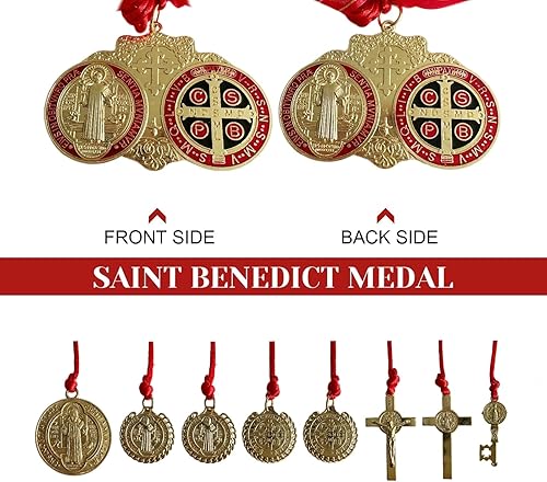 Miniatura 2 de Escapularios Catolicos, 2 dijes de protección de la bendición de la medalla de San Benito de oro, crucifijo de San Benito, medalla católica de San