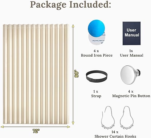 Miniatura 9 de South to East Waterproof Shower Curtain for Bathroom, Folding Fabric Shower Curtain with Magnets, No Liner Required, 72x80 Inch Heavy Duty Thick
