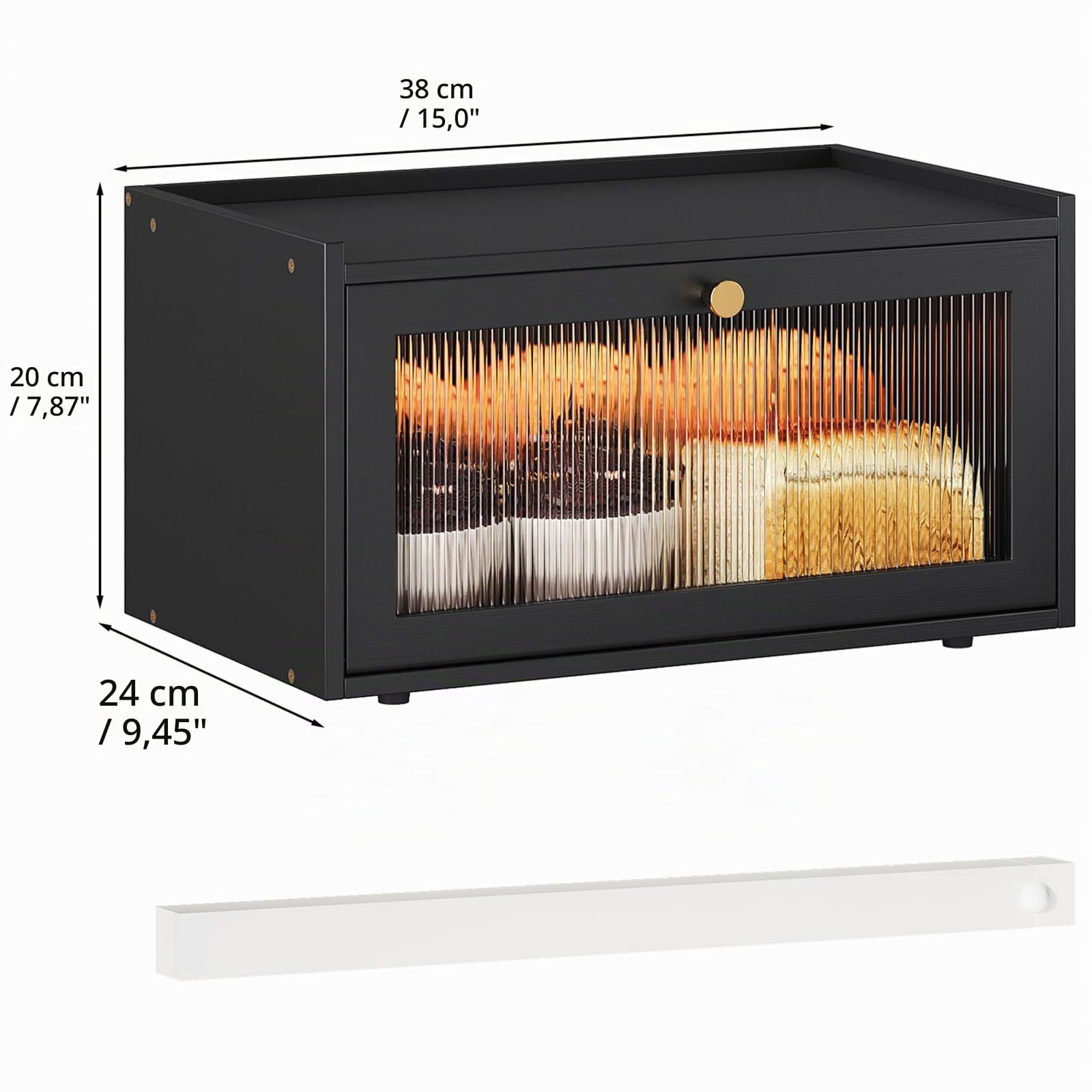 VEDECASA Bambus Brotbox mit LED Sensorlicht, Große Küchen Arbeitsplatte Brot Aufbewahrungsbox mit Fenster, Brotbehälter für Küchentheke Organizer, Schwarz