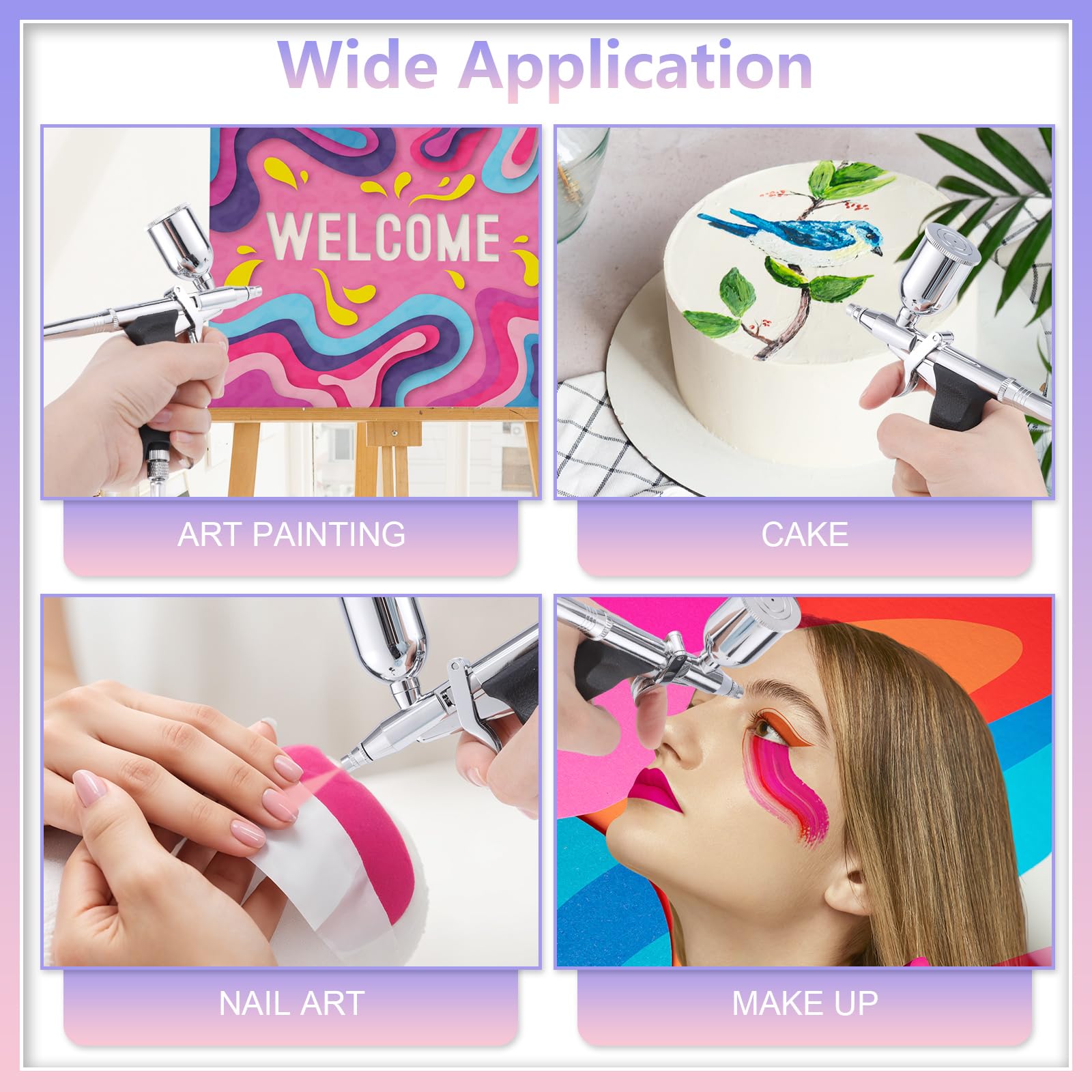 Kit aérographe 45PSI avec compresseur d'air, kit aérographe portable avec 10 peintures aérographe et 3 buses à dégagement rapide, kit d'aérographe à double action pour nail art, peinture