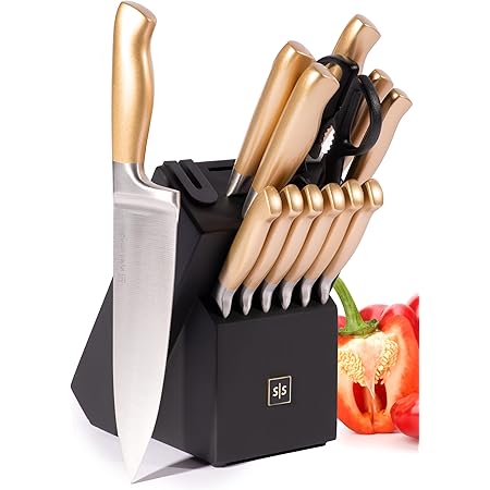 Amazon.com: Black and Gold Knife Set with Block - 6 PC Luxe Gold Kitchen Knife Set with Block ...