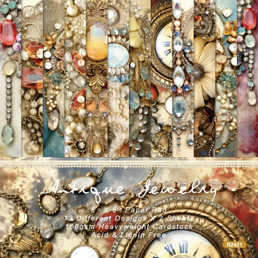 24 Sheets 6x6 in Scrapbook Paper, Vintage Single Sided Patterned Paper for DIY Crafting, Junk Journals, Card Making and Gift Wrapping, 12 Designs (Style 5, one Size)