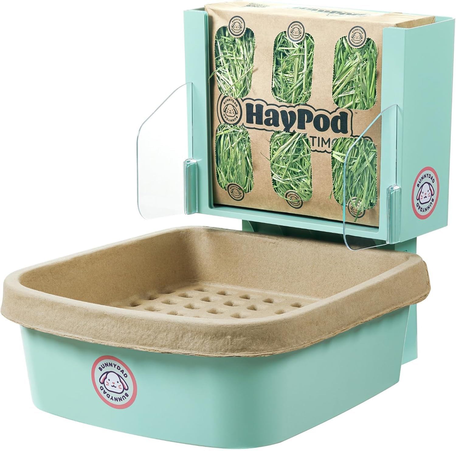 BunnyDad BunnyLet - Rabbit Litter Box – Rabbit Litter Box with Hay Feeder & Disposable Liner Bags – Potty Training Tray for Bunnies & Small Pets (Sea Green)