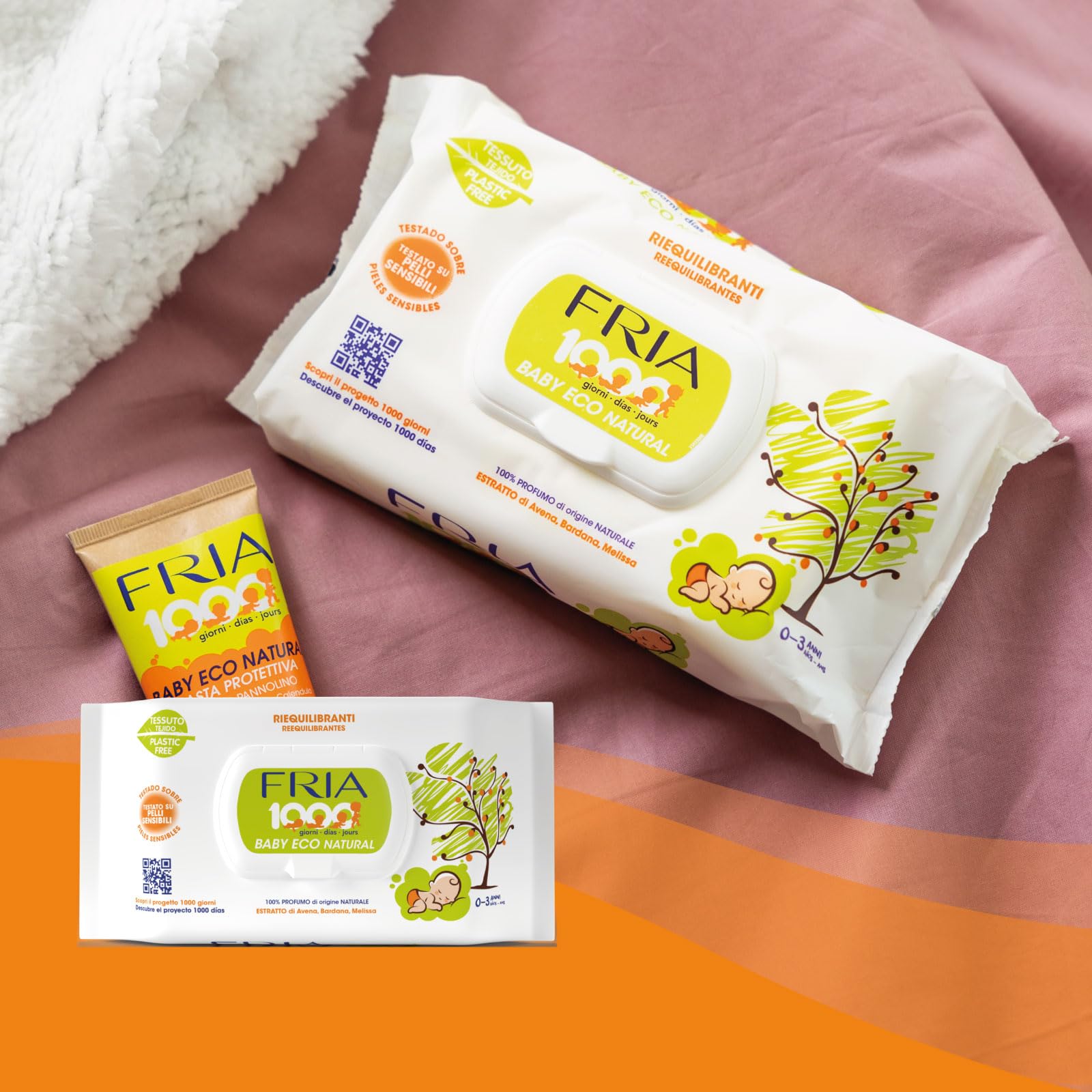 Fria Baby Eco Natural Salviette per Cambio Pannolino 1000 Giorni, Confezione 72 Salviette
