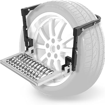 Folding Heavy Duty Tire Step for Truck SU VRV, Adjustable Tire Mount Design