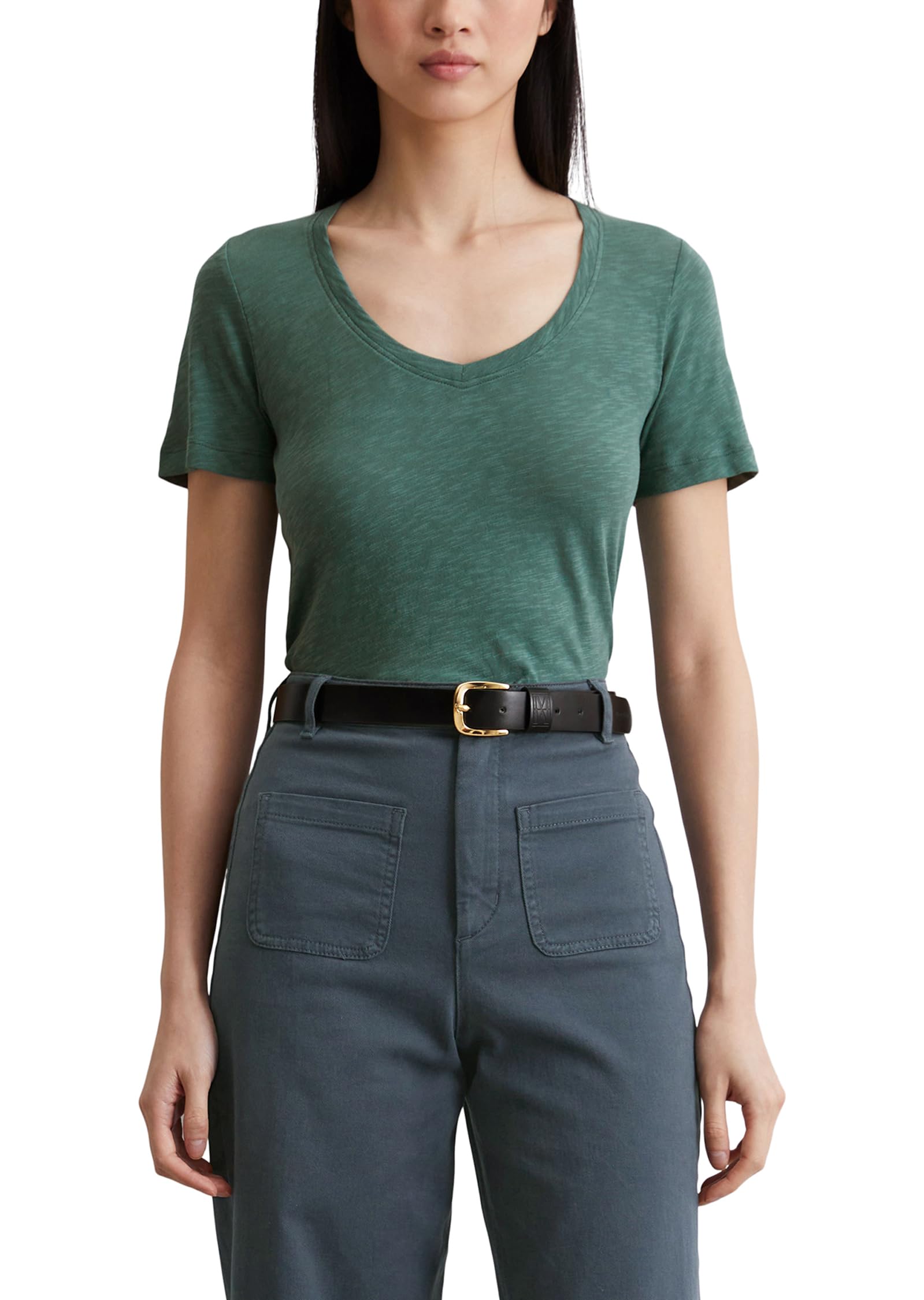 Marc O'Polo Damen T-Shirt aus Bio-Baumwolle mit V-Ausschnitt