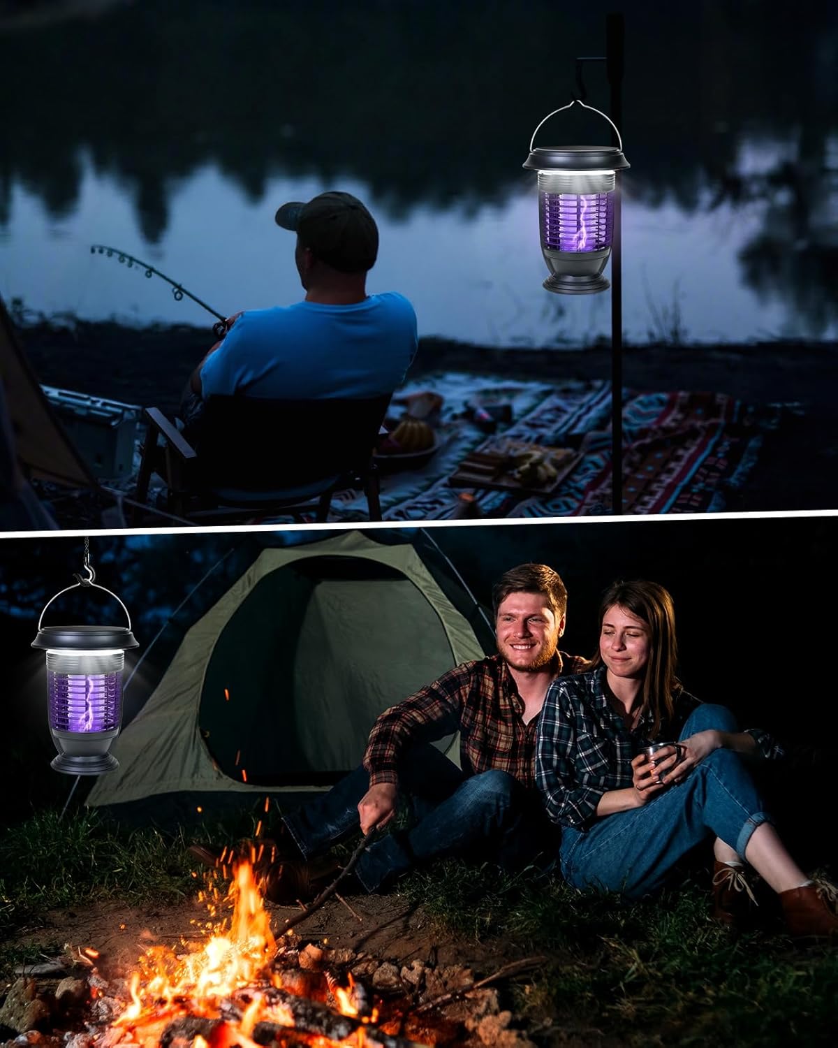 Solar Bug Zapper Outdoor Indoor Waterproof, 2 in 1 Mosquito Killer with LED Light, Rechargeable Cordless Fly Zapper with Panel Sensor, Electric Camping Light for Patio, Backyard, Garden