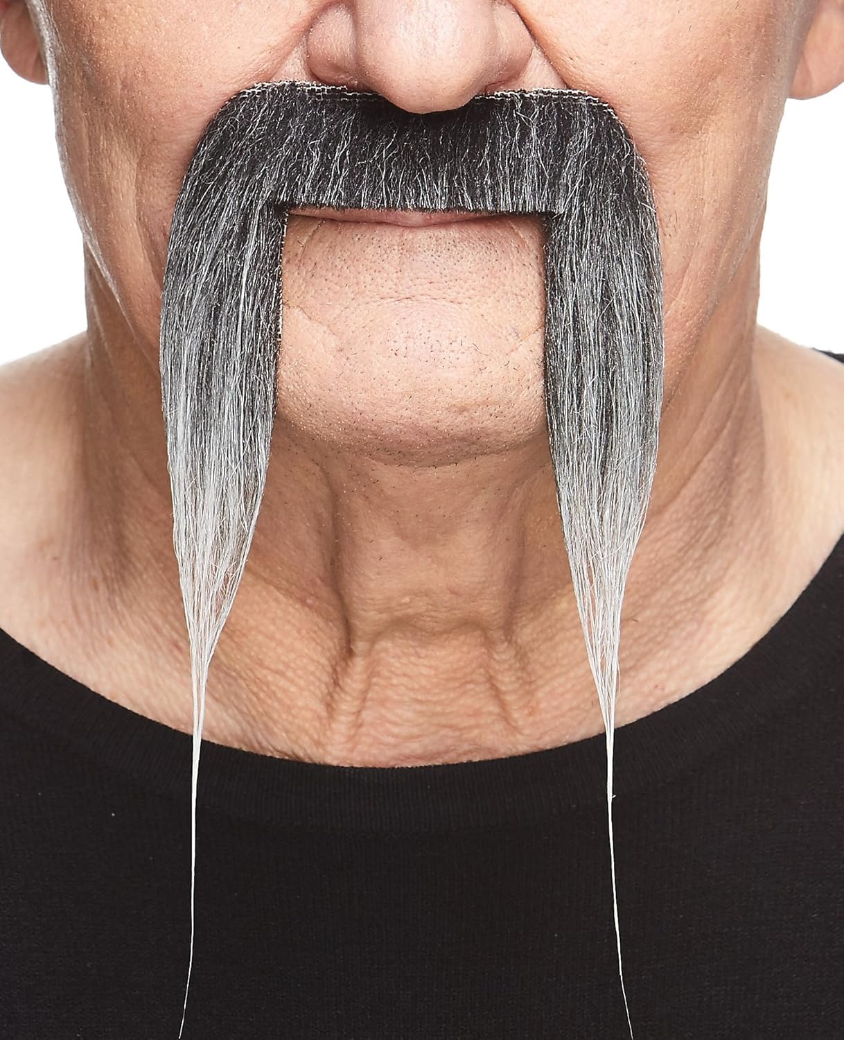 Mustaches Self-adhesive Fu Manchu Fake Mustache, Novelty Fake Beard, Costume Accessory for Adults, Salt and Pepper Color