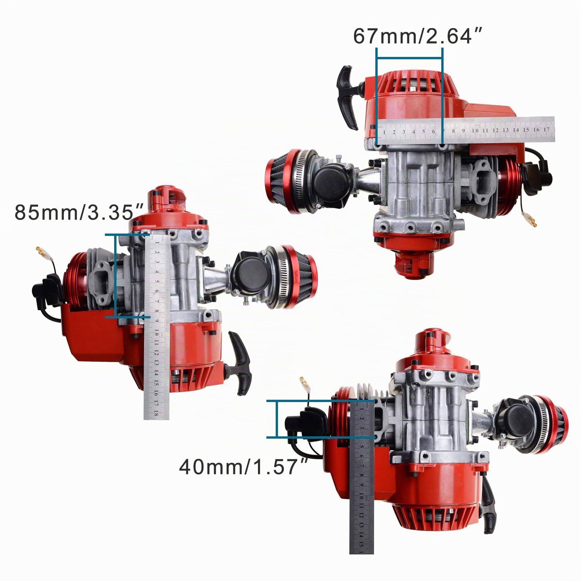 GOOFIT Modifizierter 2-Takt Motor 49CC mit Rückstoßstarter Vergaser Lenker Gaszug Luftfilter Ersatz für Mini Dirtbike DIY Motortaschenrad Gas G-Scooter ATV Quad Rot