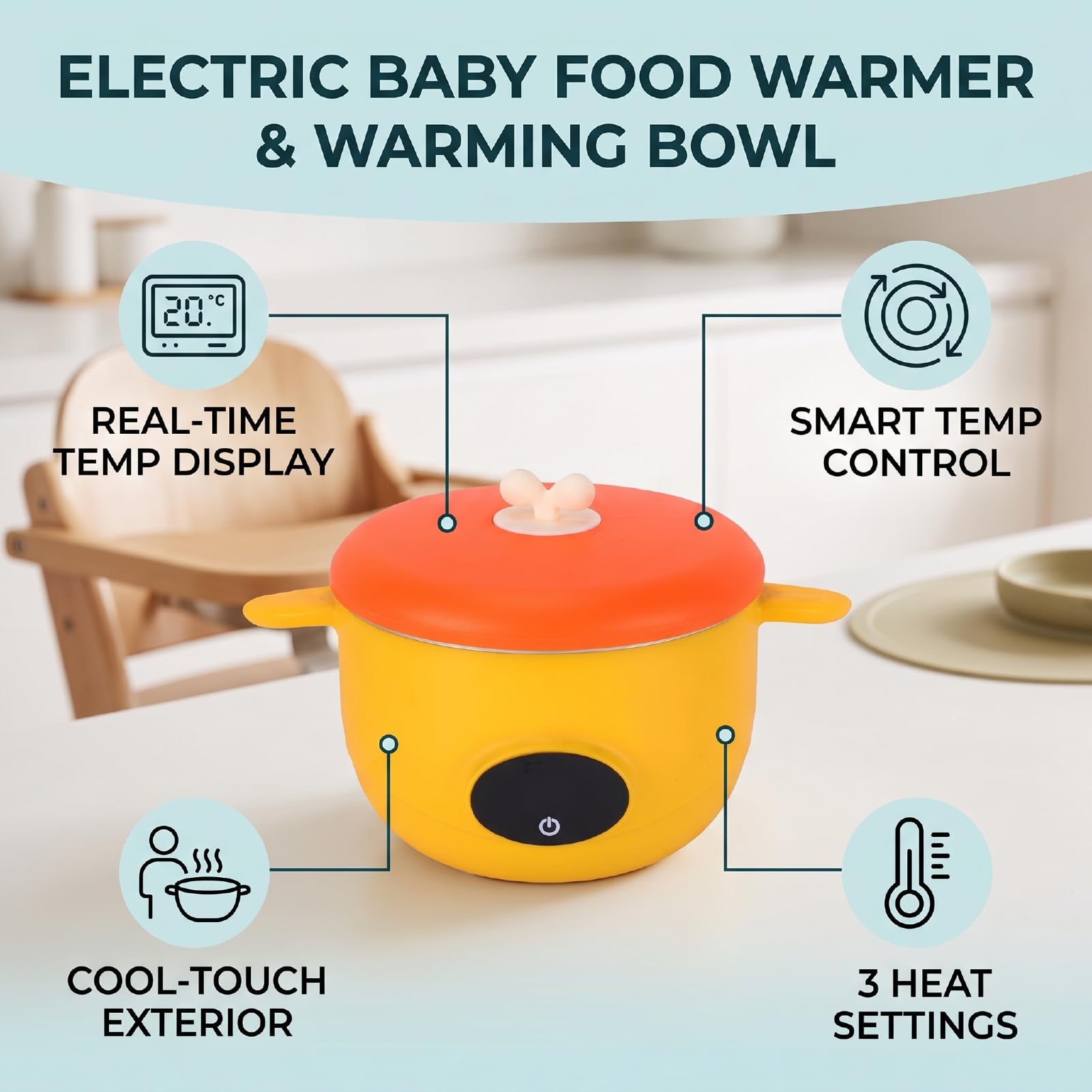 Naroote Calienta Comida Bebé Inteligente 3 Niveles 316 Acero Inox (YELLOW)