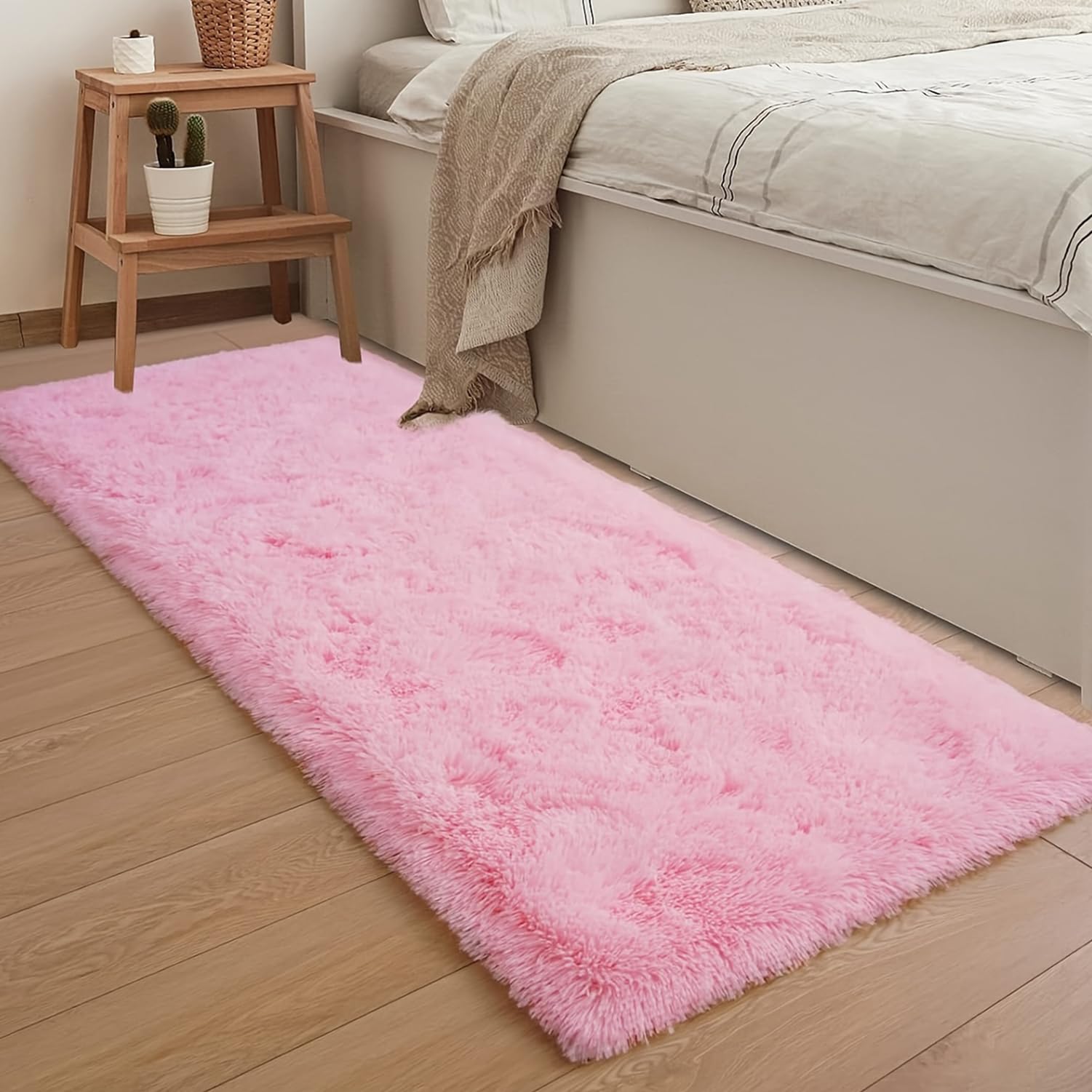 Jyswx Rugs Living Room – Runner Rug Washable Anti-Slip, Fluffy Shaggy Soft Carpet, Modern Floor Mat for Bedroom, Kids Room, Nursery & Hallway, Babyrose, 80 x 160cm