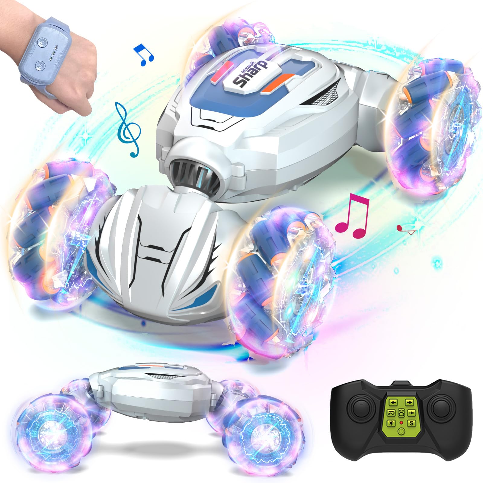 Gesture Sensing RC Stunt Car - 4WD Remote Control Car With Light, Music & 360° Flips, For Kids 6-14