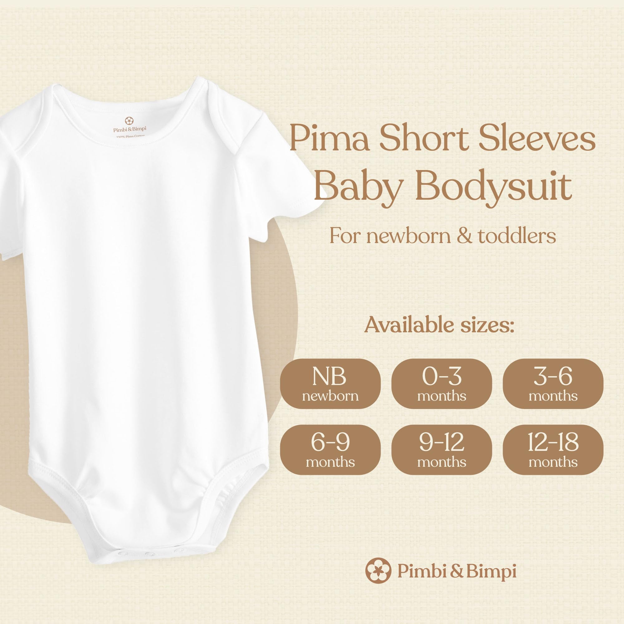 Pimbi&Bimpi Baby Bodysuit - Short Sleeve White Romper | Premium Peruvian Pima Cotton | Gender Neutral Baby Clothes for Boys and Girls (3-6 Months)