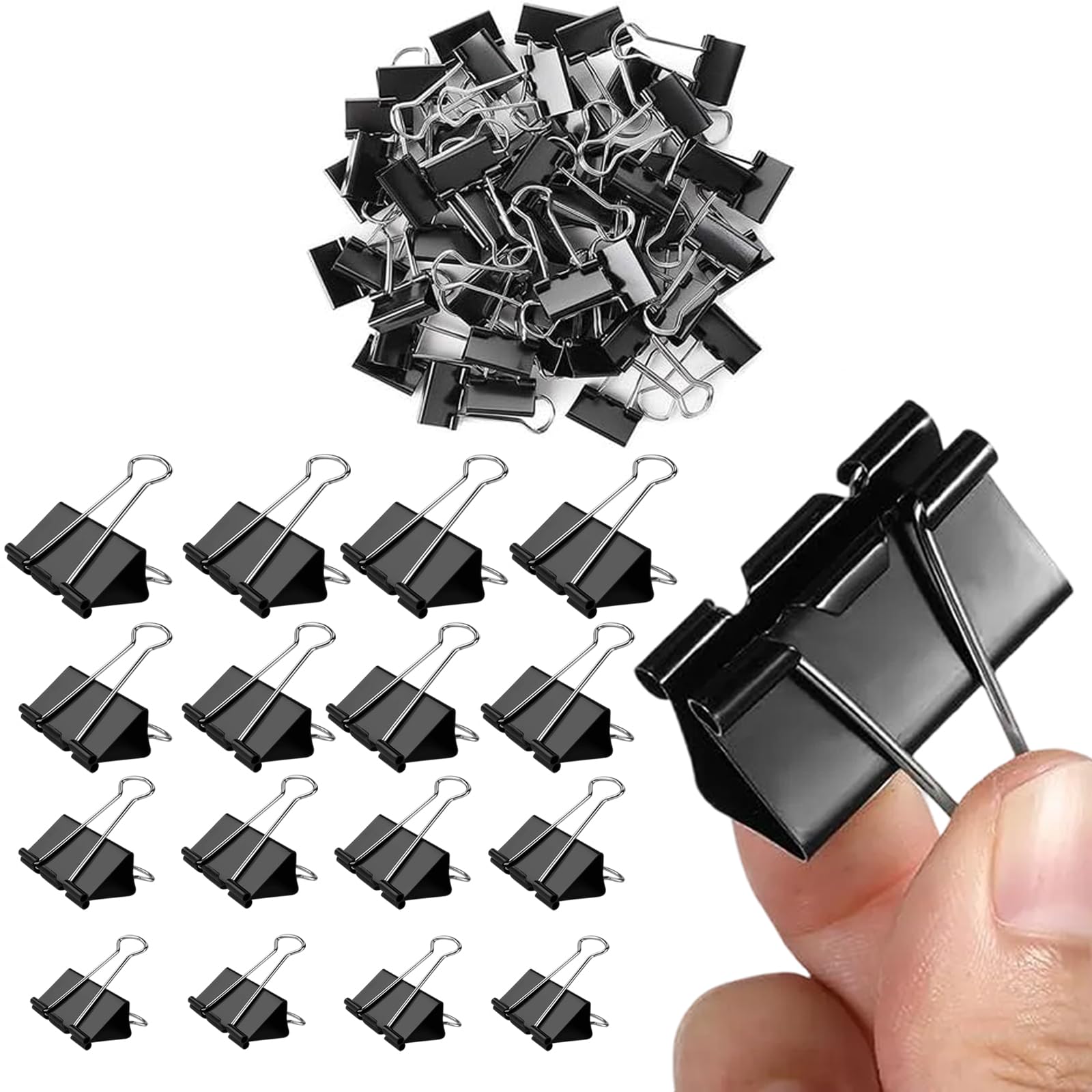 100pcs Binder Foldback Clips Assorted, Metal Paper Clamps Stationary Clips for Paperwork Bags, Office, Document, Teacher