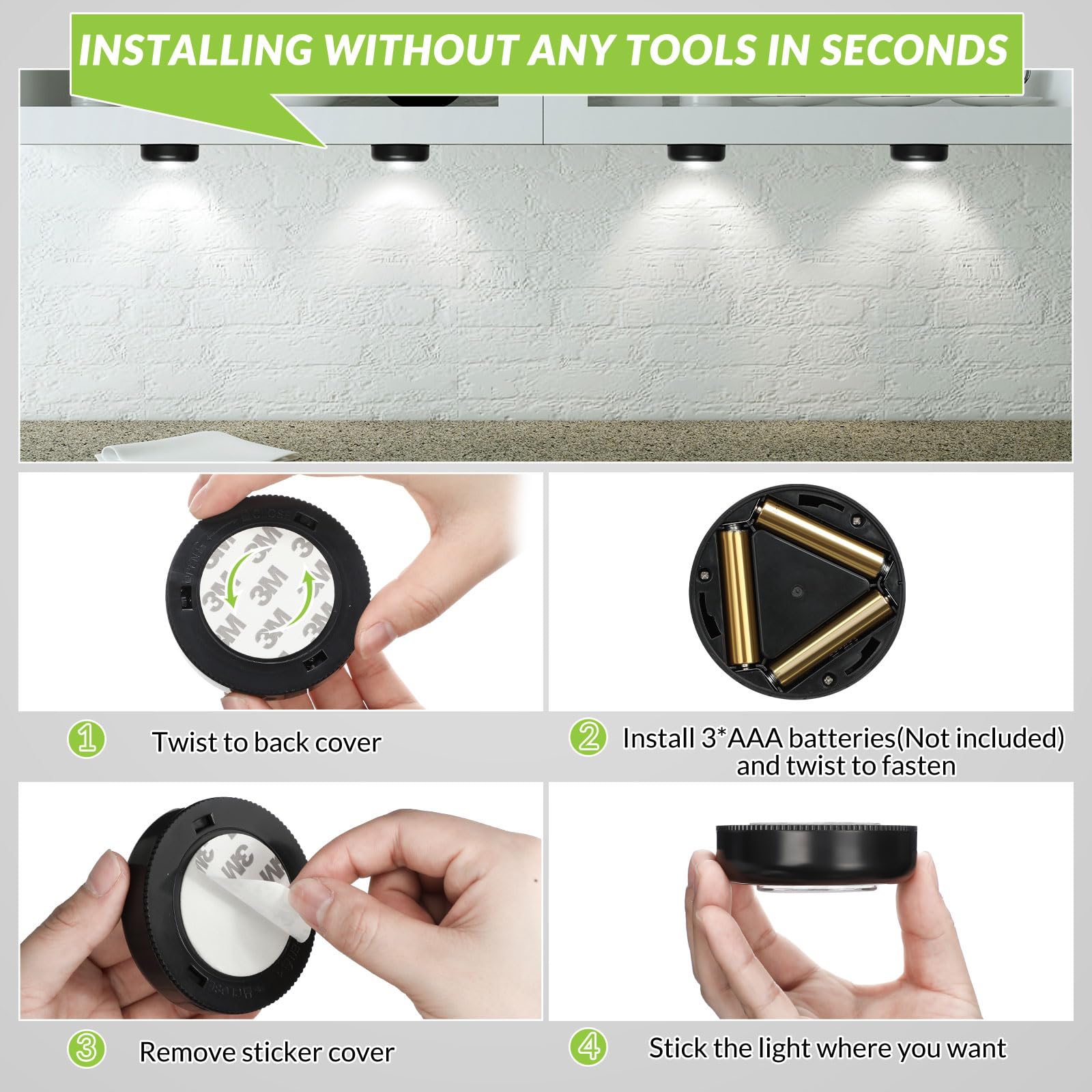 Snapklik.com : Macarrie 24 Pack Push Tap Light, 2.68" Mini Wireless ...