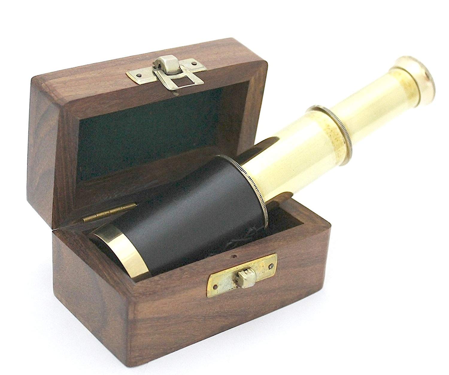 Telescopio de Bolsillo de latón – 15,2 cm telescopio de latón con Caja de Madera Dura