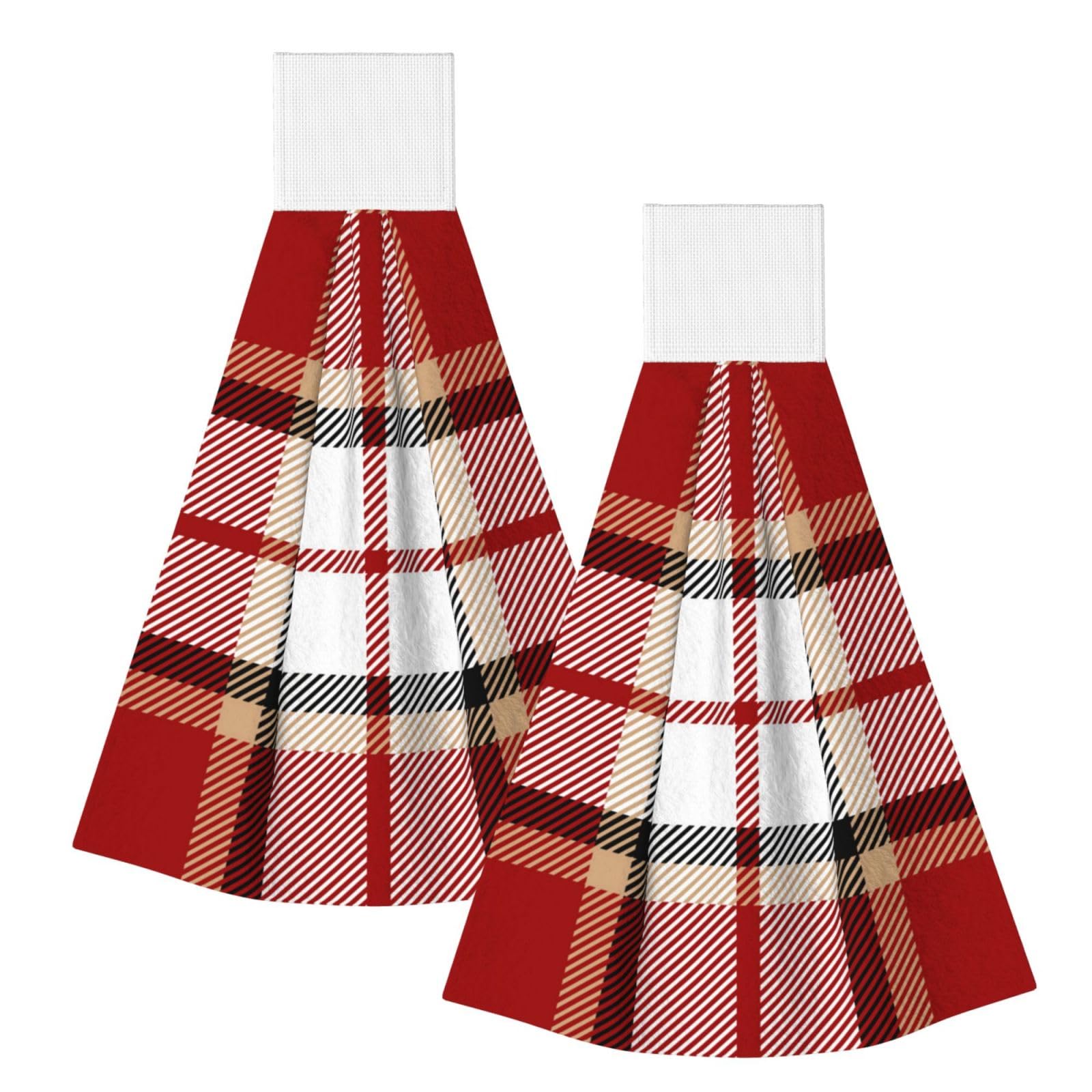 DOPKLNA Red Black White Tartan Plaid Scottish Checkered, 2 Pcs Hanging Coral Fiber Hand Towels for Bathroom, Absorbent Kitchen Towels