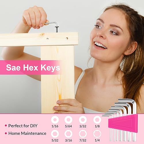 Miniatura 7 de THINKWORK Juego de herramientas rosas  Kit de herramientas manuales para el hogar general de 40 piezas con caja de herramientas de almacenamiento,