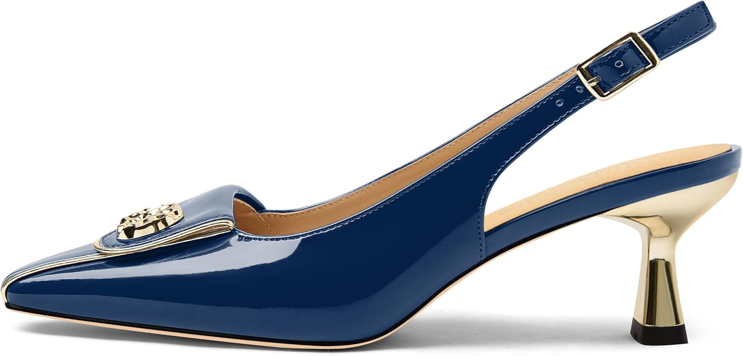 Women's Kitten Heels Slingback Square Toe Low Heel Pumps Closed Toe Matte Slip On high Heels Womens Work Dress Office Wedding Party Shoes 2 Inch - Image 3
