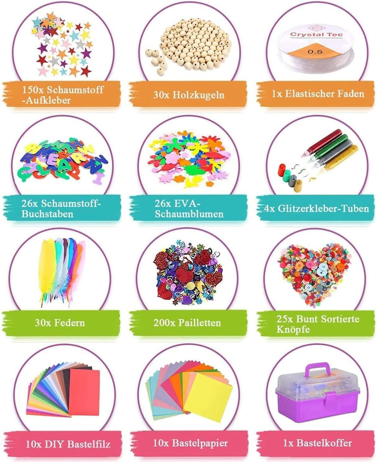 Forniture artistiche e artigianali per bambini, kit fai da te da 3000 pezzi, età 6-10 anni, programmi educativi di arte prescolare e scolastica, kit artigianali per bambini, regali di Natale in