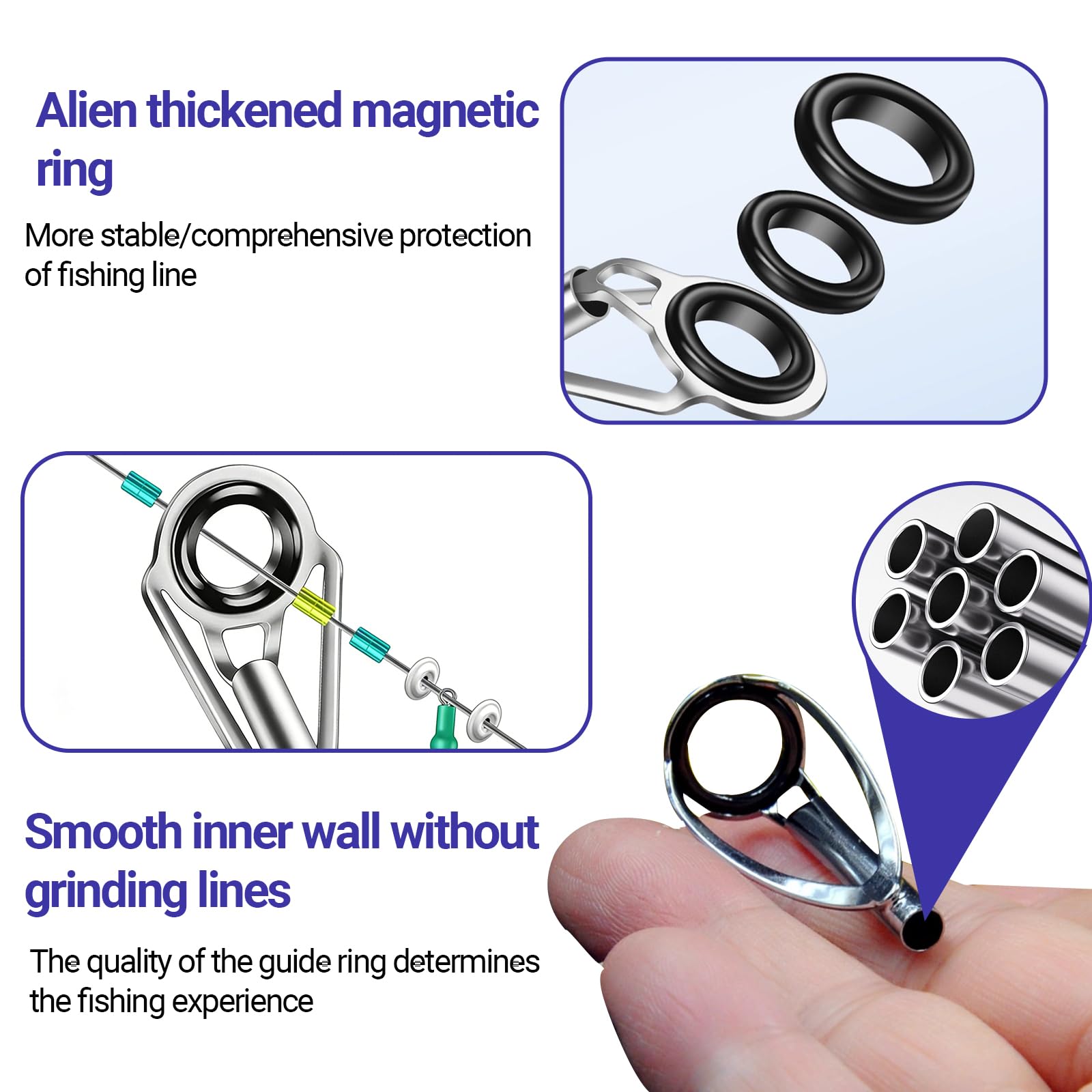 XINFAQAQ 50 Piezas Kit de Reparación de Punta de Caña de Pescar, 1,6-3,8mm Anillo de Punta de Caña de Pescar con Anillo de Cerámica 10 Tamaños para Pesca en Agua Salada y Dulce — view 4